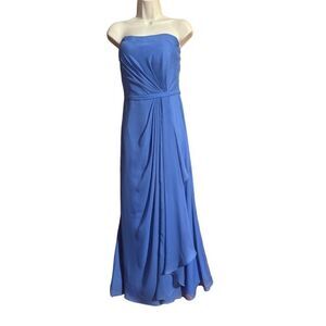 Christie's Collection Blue Strapless Draped Long Evening Prom Wedding Gown